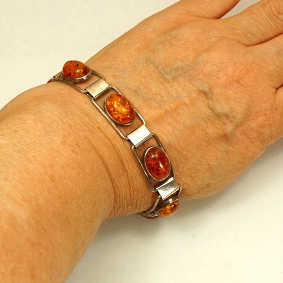 UNISEX AMBER and 925 SILVER LINK BRACELET 7, TENNIS STYLE, GIFT FOR HER or HIM - Picture 6 of 10